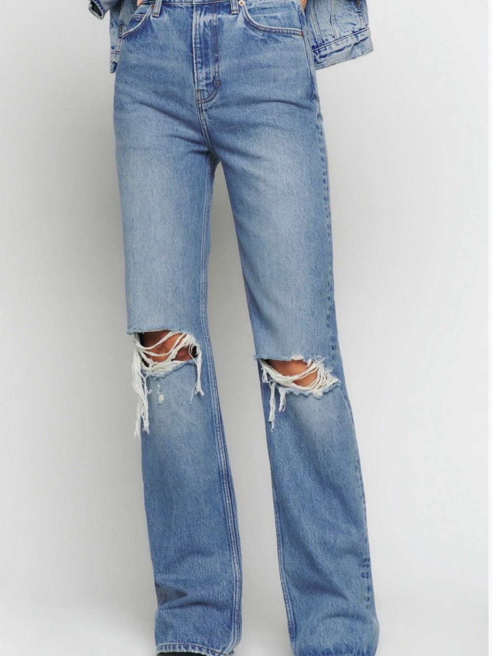 Reformation Light Blue Distressed Wide-Leg Jeans
